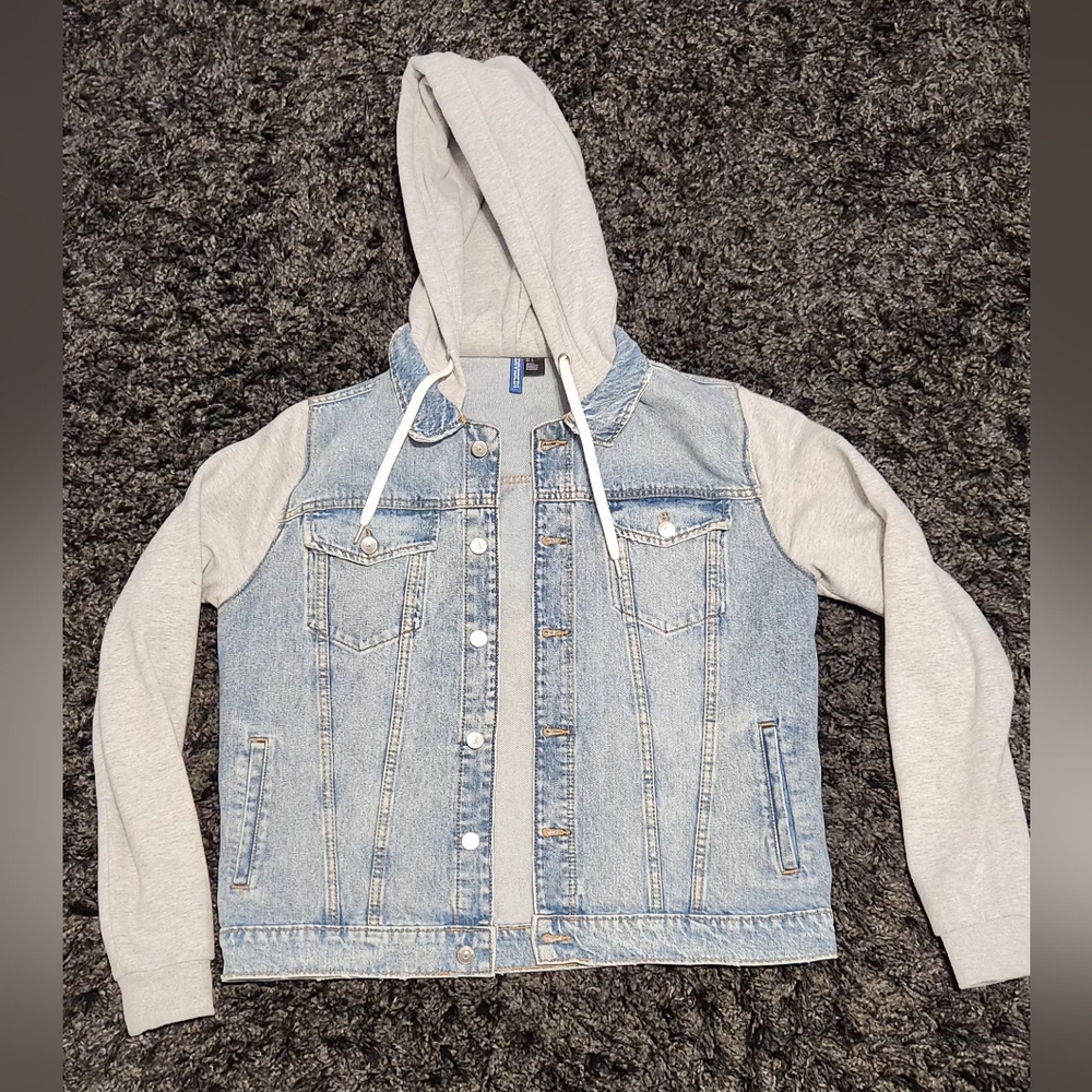 H&M Divided Men's Light Blue Denim Gray Sweatshirt Jacket Large